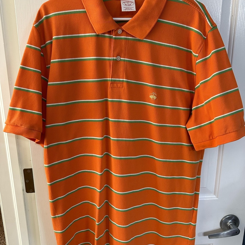Men's Brooks Brothers XL Orange green Striped Polo Shirt EUC